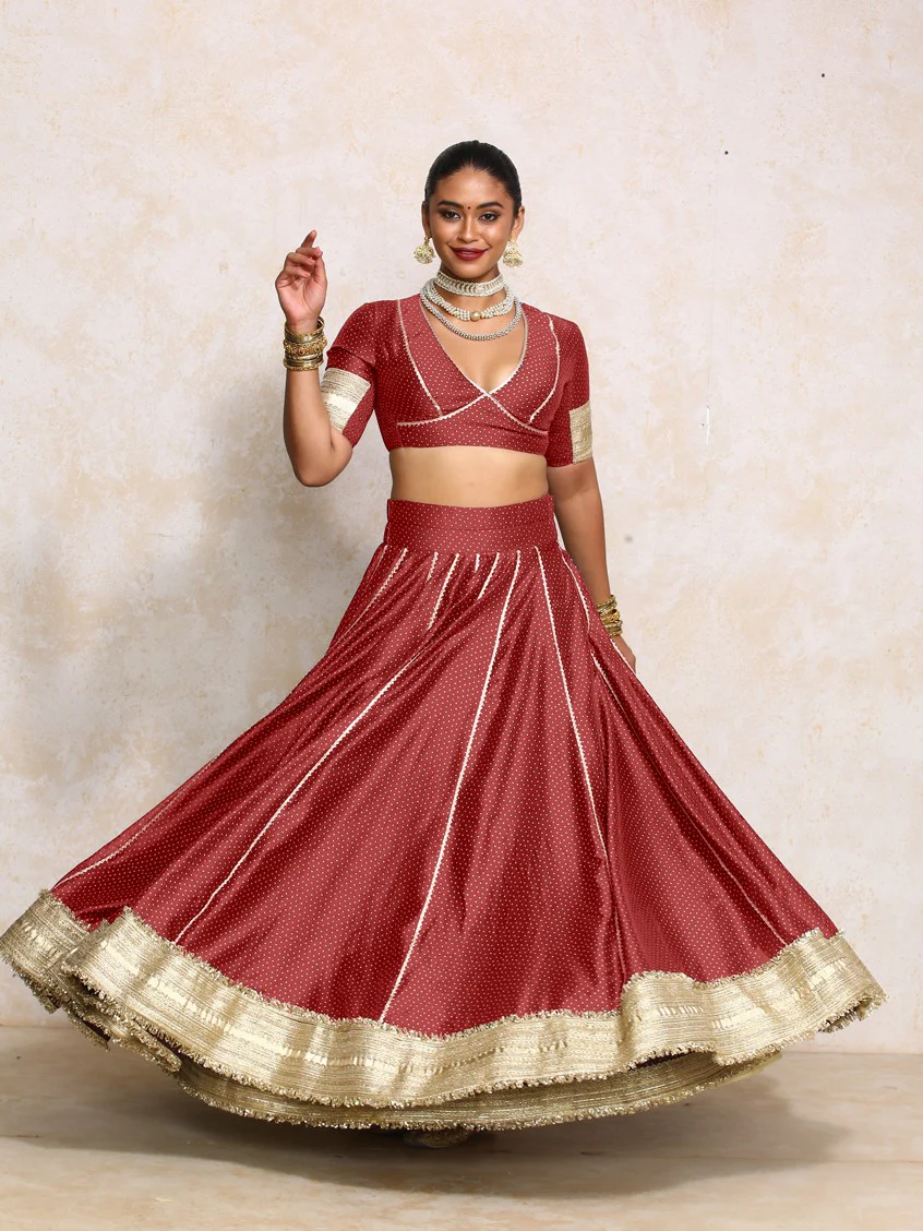 Mehreen x Tyohaar | Red Foil Chandheri FlareFit™ Lehenga Set with Dupatta - Image 8