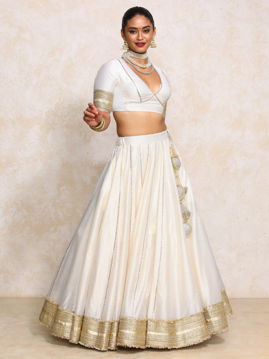 Mehreen x Tyohaar | White Foil Chandheri FlareFit™ Lehenga Set with Dupatta - Image 13