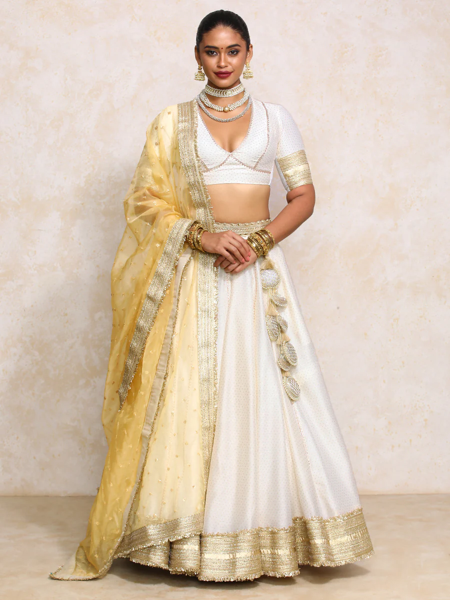 Mehreen x Tyohaar | White Foil Chandheri FlareFit™ Lehenga Set with Dupatta - Image 15