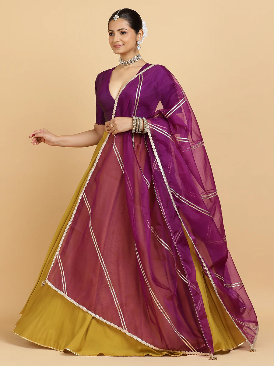 Jhalak Zeenat 4-Pc Lehenga Set x Tyohaar | Mustard Lehenga, Purple Blouse with Falak Purple Dupatta and Cancan Skirt - Image 10