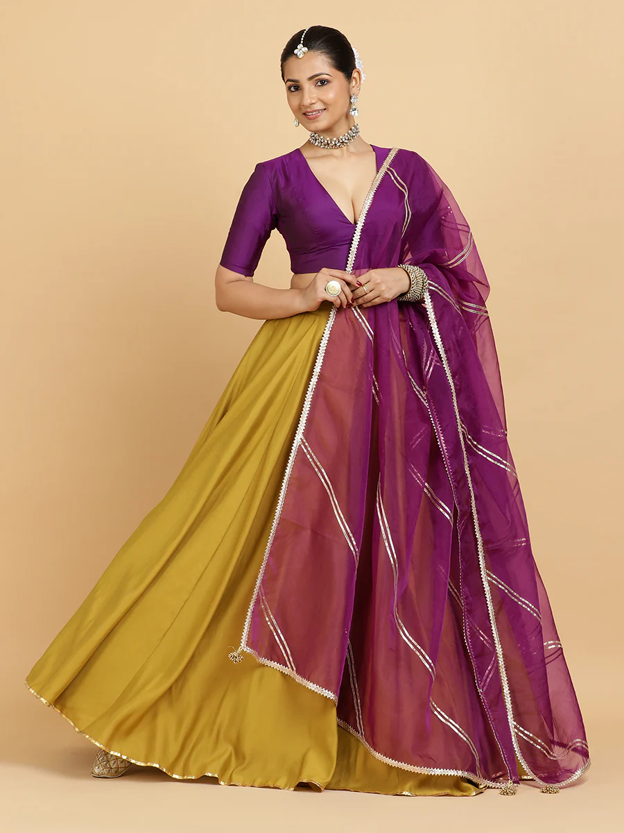 Jhalak Zeenat 4-Pc Lehenga Set x Tyohaar | Mustard Lehenga, Purple Blouse with Falak Purple Dupatta and Cancan Skirt - Image 11