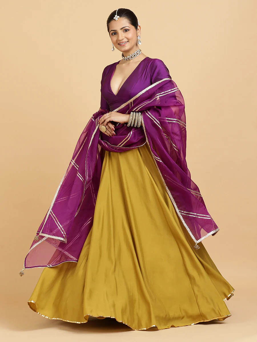 Jhalak Zeenat 4-Pc Lehenga Set x Tyohaar | Mustard Lehenga, Purple Blouse with Falak Purple Dupatta and Cancan Skirt - Image 5