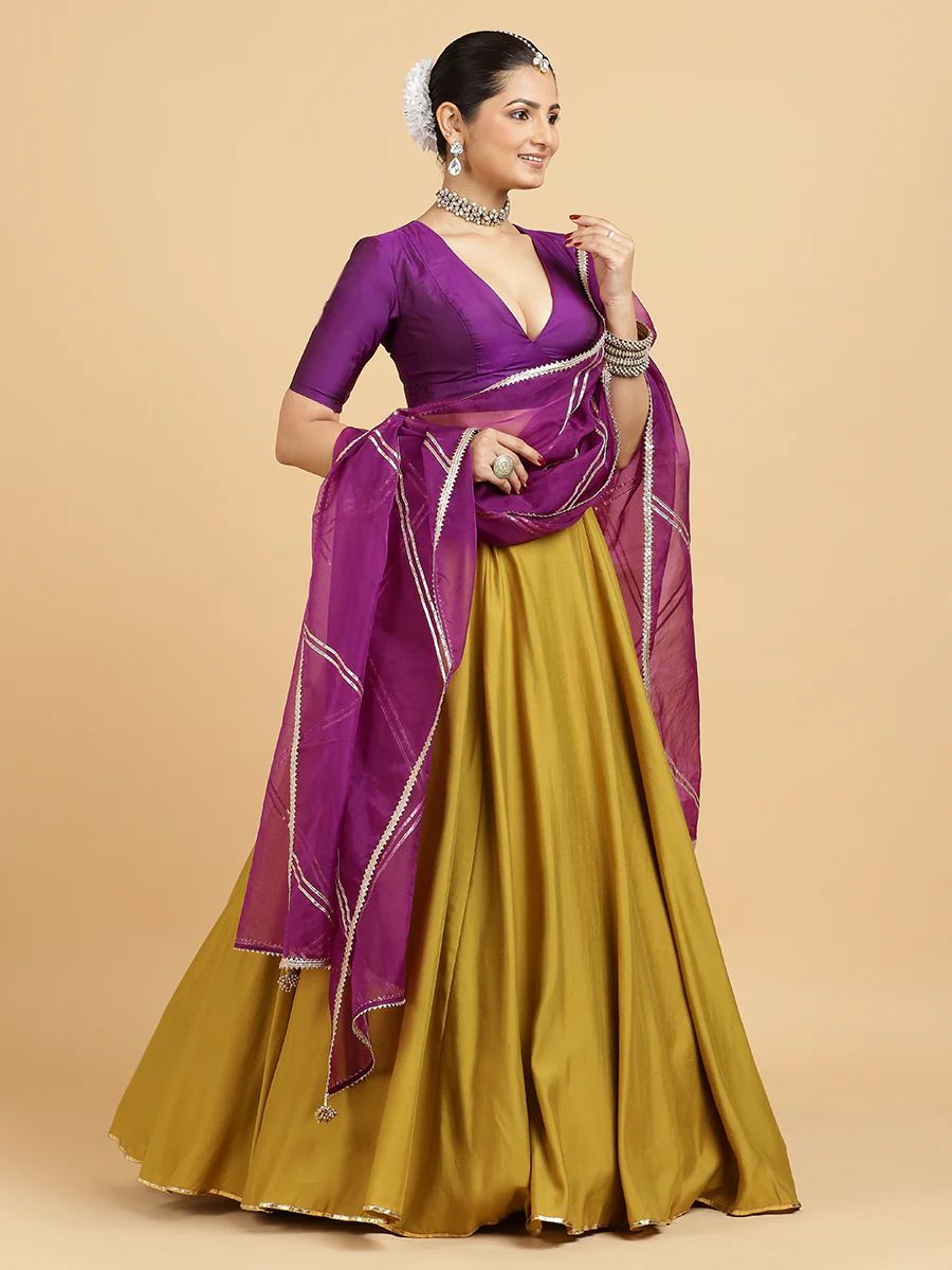 Jhalak Zeenat 4-Pc Lehenga Set x Tyohaar | Mustard Lehenga, Purple Blouse with Falak Purple Dupatta and Cancan Skirt - Image 6