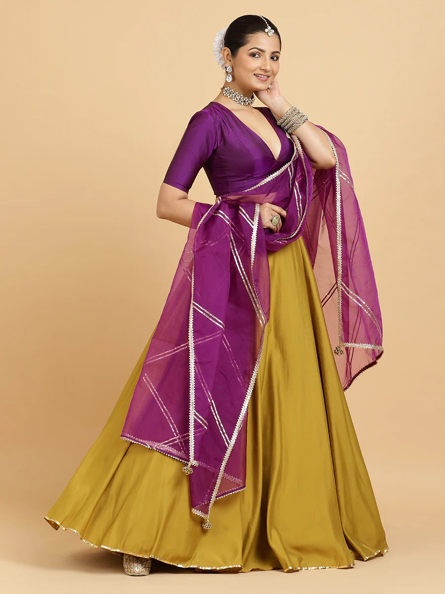 Jhalak Zeenat 4-Pc Lehenga Set x Tyohaar | Mustard Lehenga, Purple Blouse with Falak Purple Dupatta and Cancan Skirt - Image 7