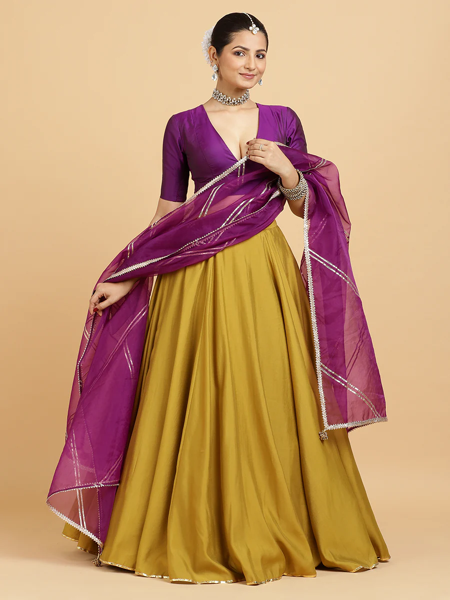 Jhalak Zeenat 4-Pc Lehenga Set x Tyohaar | Mustard Lehenga, Purple Blouse with Falak Purple Dupatta and Cancan Skirt - Image 8