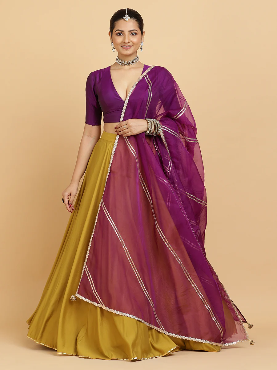 Jhalak Zeenat 4-Pc Lehenga Set x Tyohaar | Mustard Lehenga, Purple Blouse with Falak Purple Dupatta and Cancan Skirt - Image 9