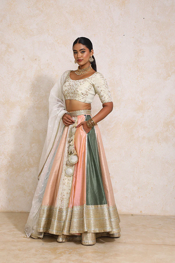 Naaz x Tyohaar | Multi-colour Embroidery Tissue & Chandheri FlareFit™ Lehenga Set with Dupatta - Image 15