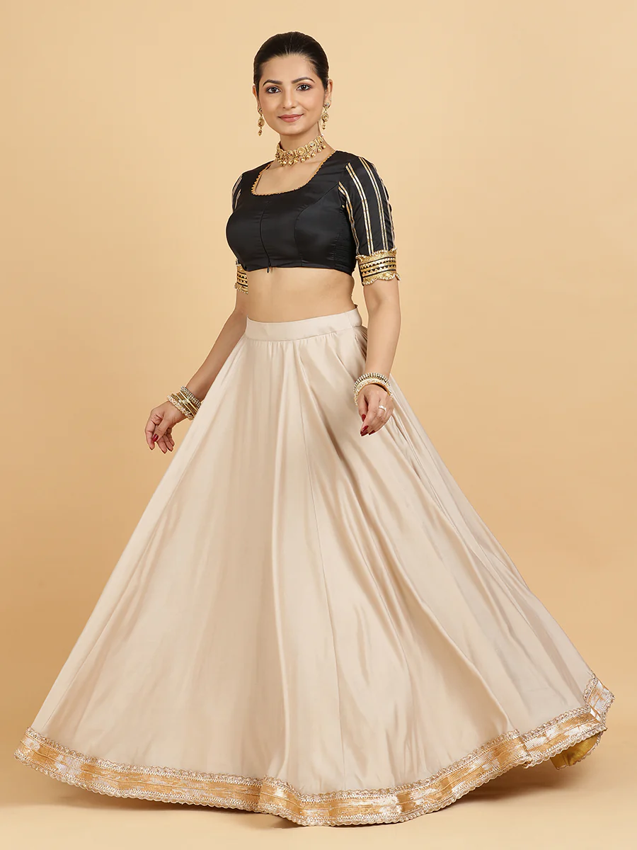 Zainab Aziza 4-Pc Lehenga Set x Tyohaar | Oyster Grey Lehenga, Charcoal Black Blouse with Sunheri Gold Dupatta and Cancan Skirt - Image 11