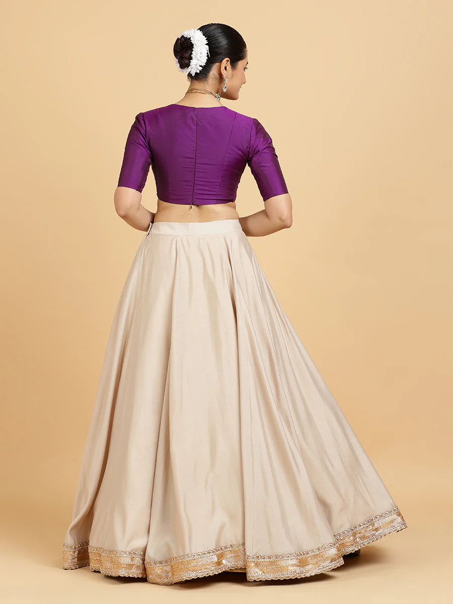 Zainab Zeenat 4-Pc Lehenga Set x Tyohaar | Oyster Grey Lehenga, Purple Blouse with Falak Purple Dupatta and Cancan Skirt - Image 11