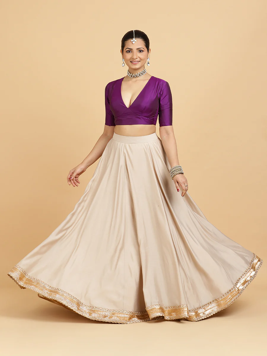 Zainab Zeenat 4-Pc Lehenga Set x Tyohaar | Oyster Grey Lehenga, Purple Blouse with Falak Purple Dupatta and Cancan Skirt - Image 12