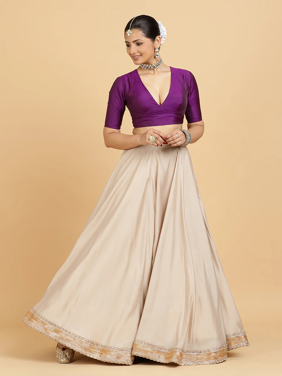 Zainab Zeenat 4-Pc Lehenga Set x Tyohaar | Oyster Grey Lehenga, Purple Blouse with Falak Purple Dupatta and Cancan Skirt - Image 13