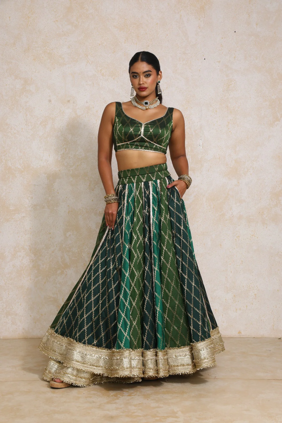 Parizad x Tyohaar | Green Vine Mesh Brocade FlareFit™ Lehenga Set with Dupatta - Image 13