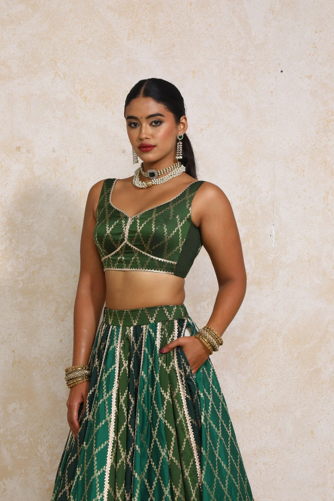 Parizad x Tyohaar | Green Vine Mesh Brocade FlareFit™ Lehenga Set with Dupatta - Image 9