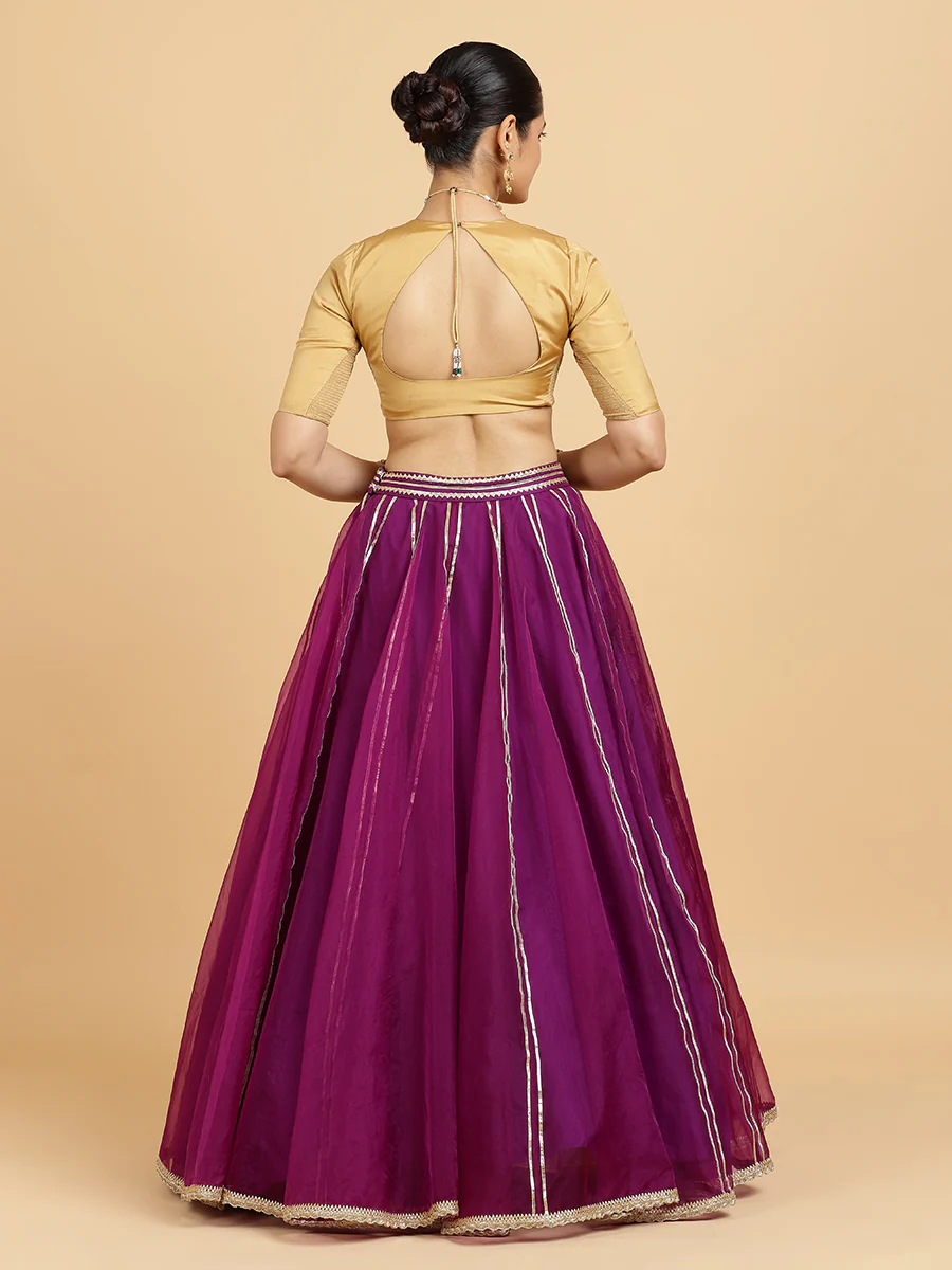 Heer Aziza 4-Pc Lehenga Set x Tyohaar | Purple Lehenga, Gold Blouse with Falak Purple Dupatta and Cancan Skirt - Image 11