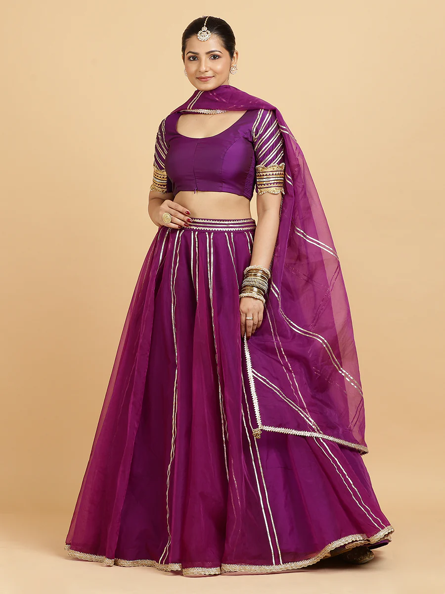 Heer Anisha 4-Pc Lehenga Set x Tyohaar | Purple Lehenga, Purple Blouse with Falak Purple Dupatta and Cancan Skirt - Image 3
