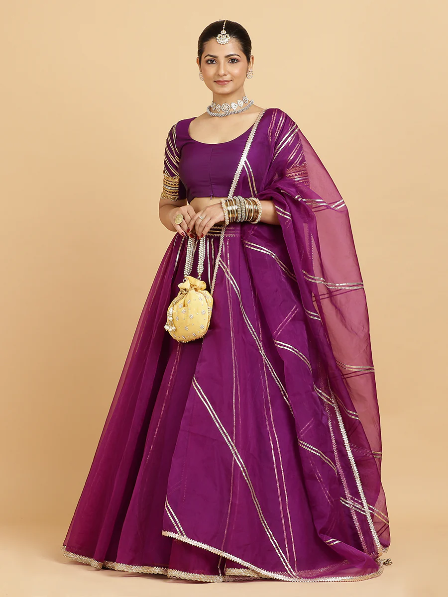 Heer Anisha 4-Pc Lehenga Set x Tyohaar | Purple Lehenga, Purple Blouse with Falak Purple Dupatta and Cancan Skirt - Image 5