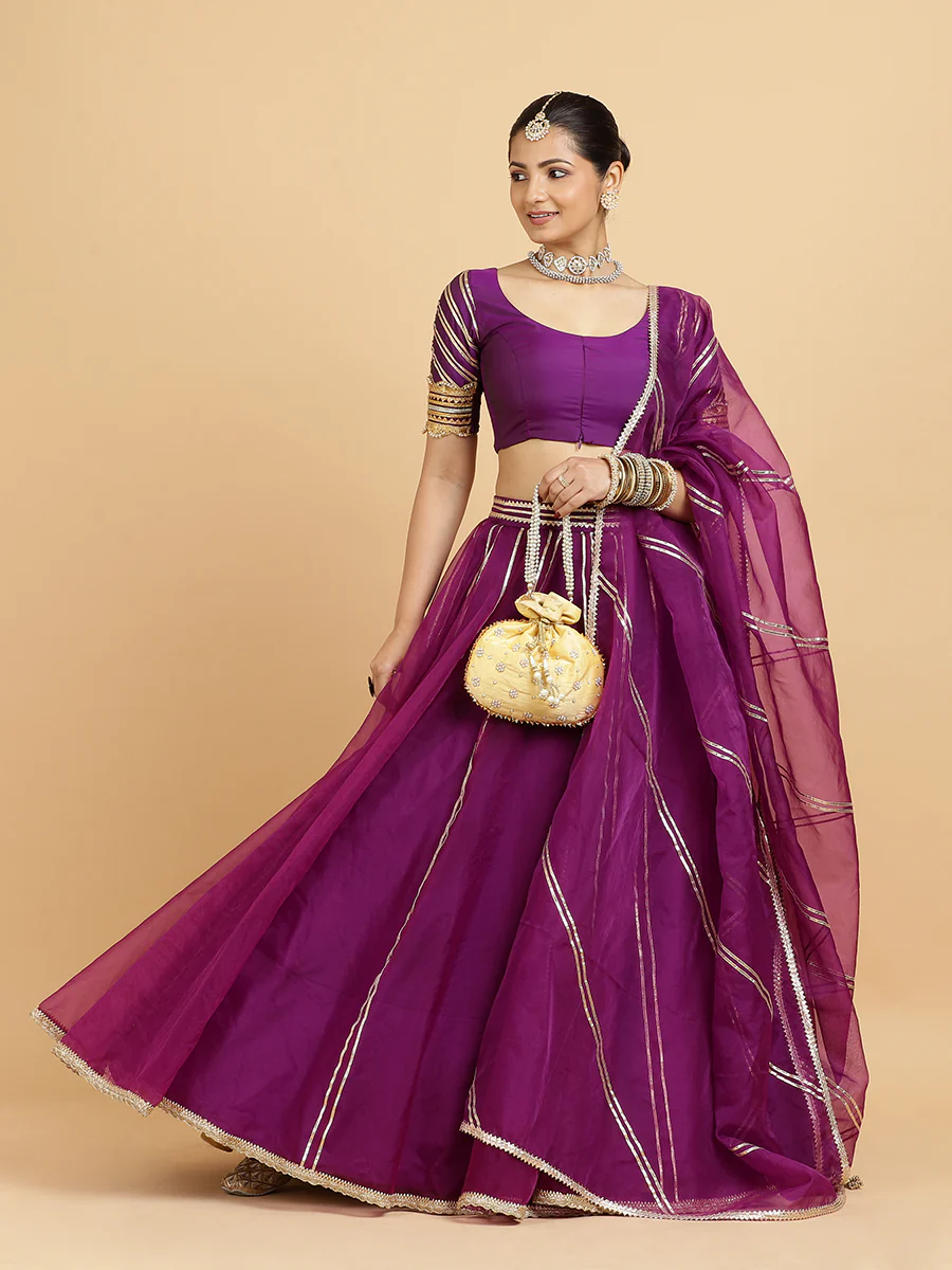 Heer Anisha 4-Pc Lehenga Set x Tyohaar | Purple Lehenga, Purple Blouse with Falak Purple Dupatta and Cancan Skirt - Image 6