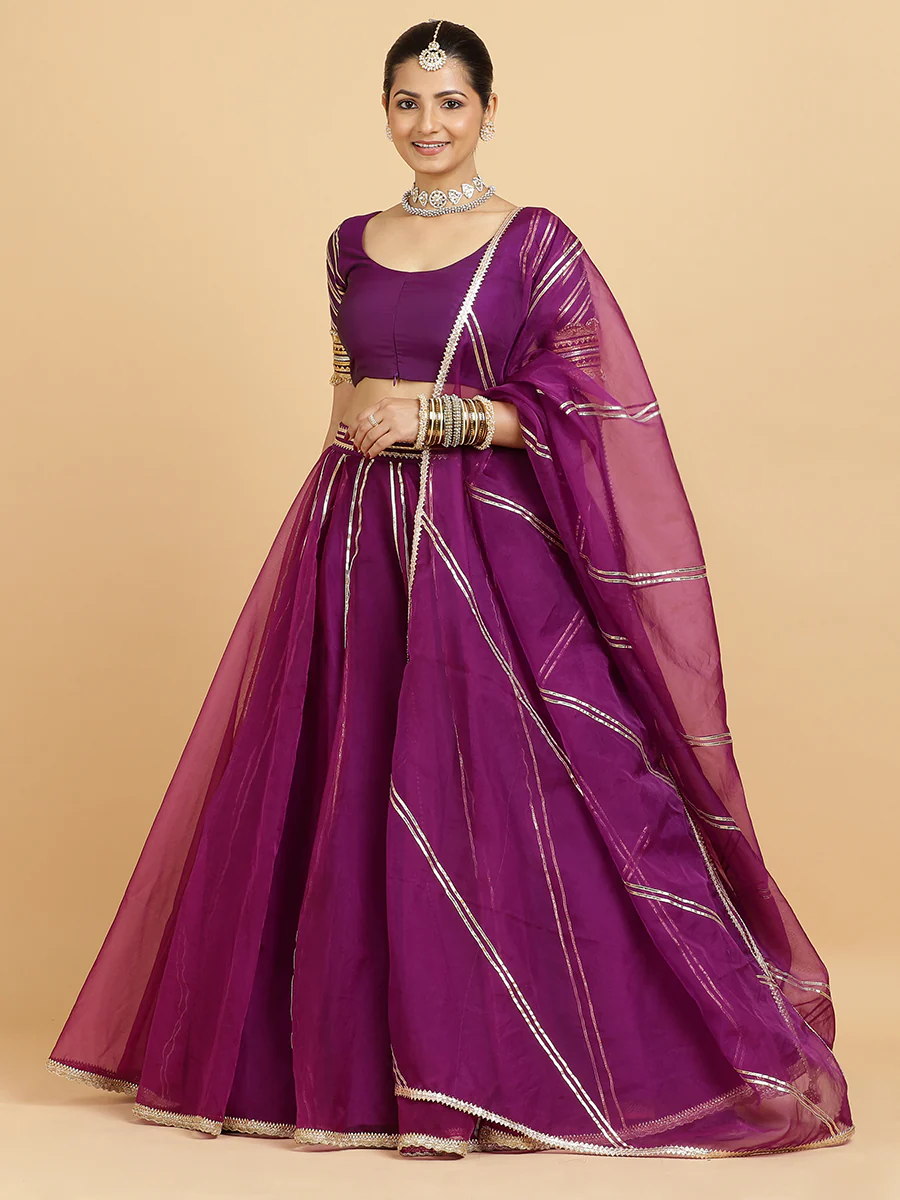 Heer Anisha 4-Pc Lehenga Set x Tyohaar | Purple Lehenga, Purple Blouse with Falak Purple Dupatta and Cancan Skirt - Image 7