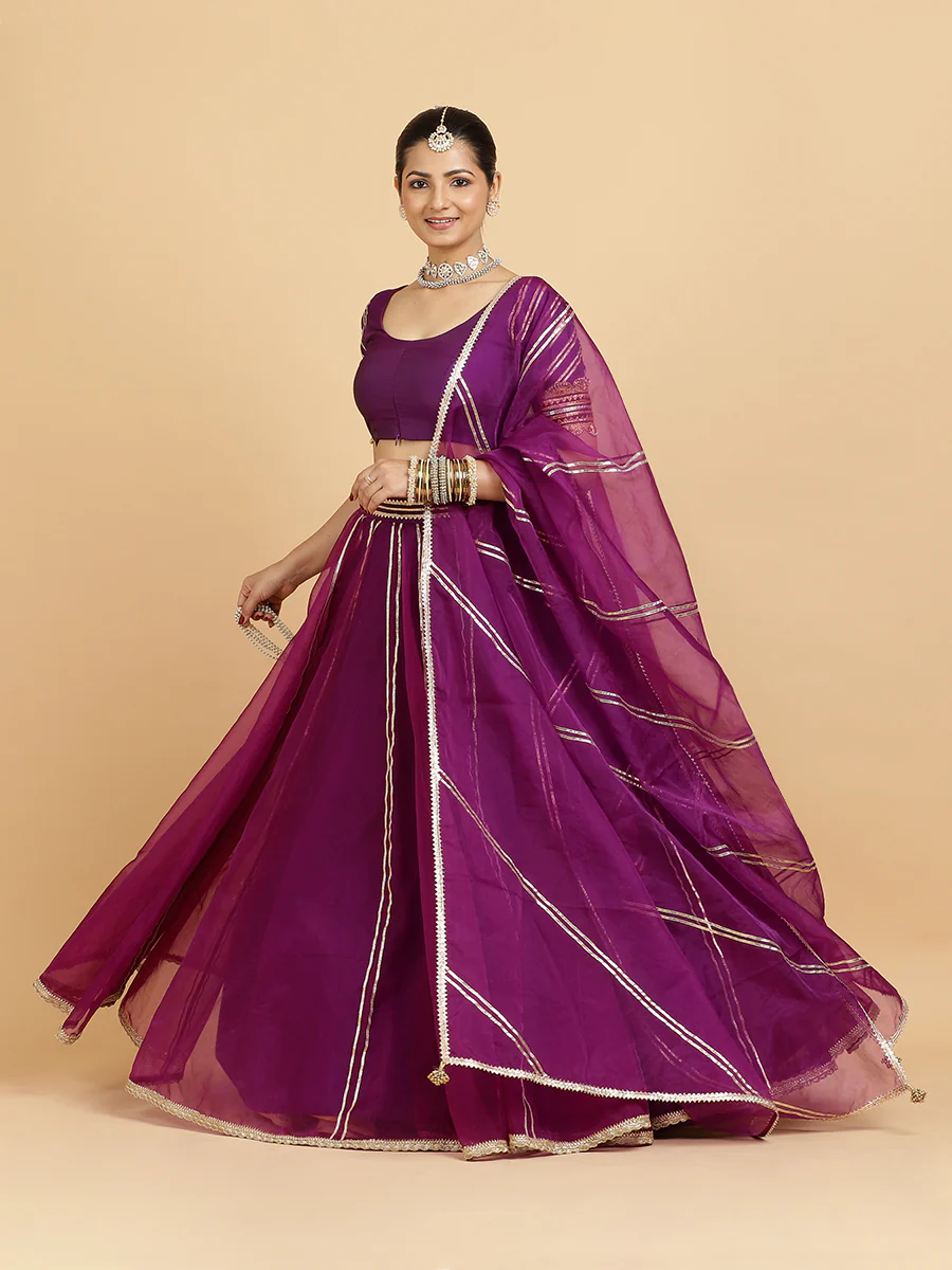 Heer Anisha 4-Pc Lehenga Set x Tyohaar | Purple Lehenga, Purple Blouse with Falak Purple Dupatta and Cancan Skirt - Image 8