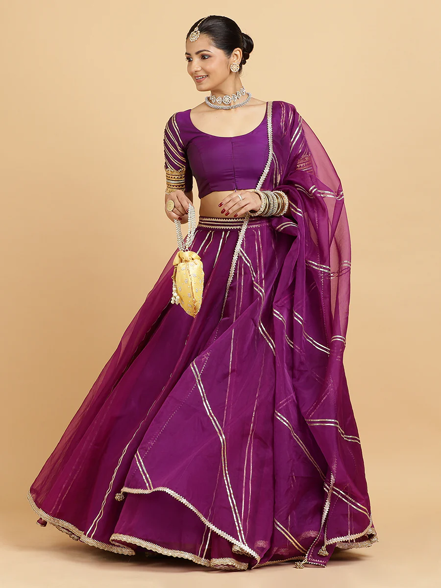 Heer Anisha 4-Pc Lehenga Set x Tyohaar | Purple Lehenga, Purple Blouse with Falak Purple Dupatta and Cancan Skirt - Image 9