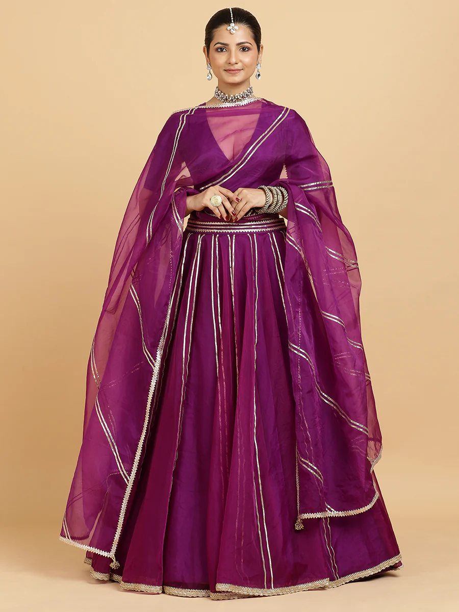 Heer Zeenat 4-Pc Lehenga Set x Tyohaar | Purple Lehenga, Purple Blouse with Falak Purple Dupatta and Cancan Skirt - Image 4