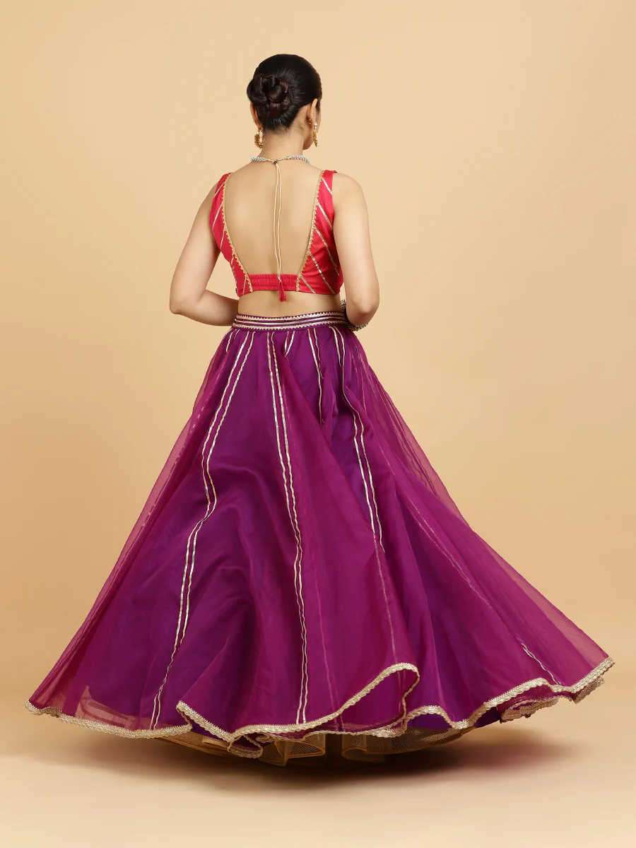 Heer Zeba 4-Pc Lehenga Set x Tyohaar | Purple Lehenga, Rani Pink Blouse with Falak Purple Dupatta and Cancan Skirt - Image 11