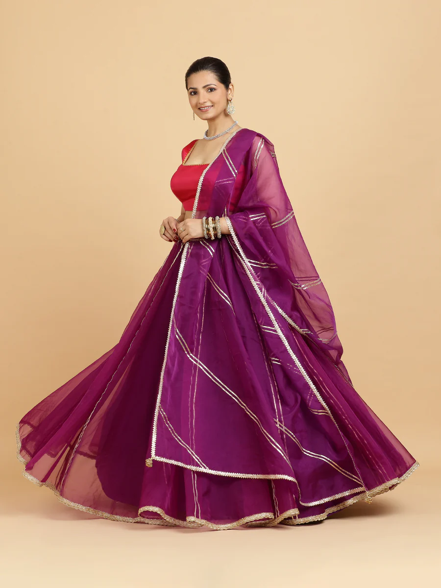 Heer Zeba 4-Pc Lehenga Set x Tyohaar | Purple Lehenga, Rani Pink Blouse with Falak Purple Dupatta and Cancan Skirt - Image 4