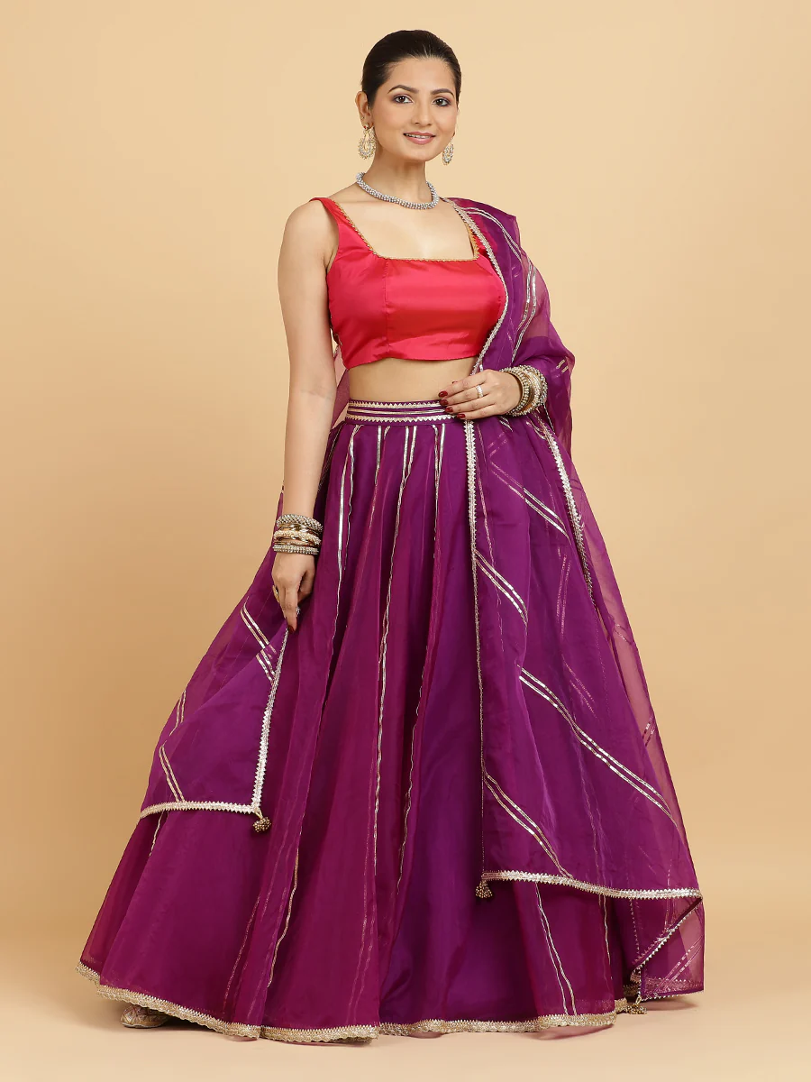 Heer Zeba 4-Pc Lehenga Set x Tyohaar | Purple Lehenga, Rani Pink Blouse with Falak Purple Dupatta and Cancan Skirt - Image 5