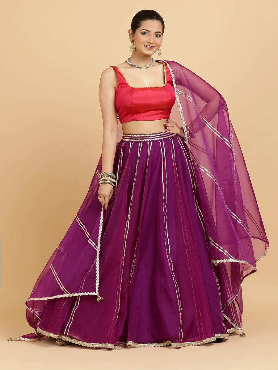 Heer Zeba 4-Pc Lehenga Set x Tyohaar | Purple Lehenga, Rani Pink Blouse with Falak Purple Dupatta and Cancan Skirt - Image 7