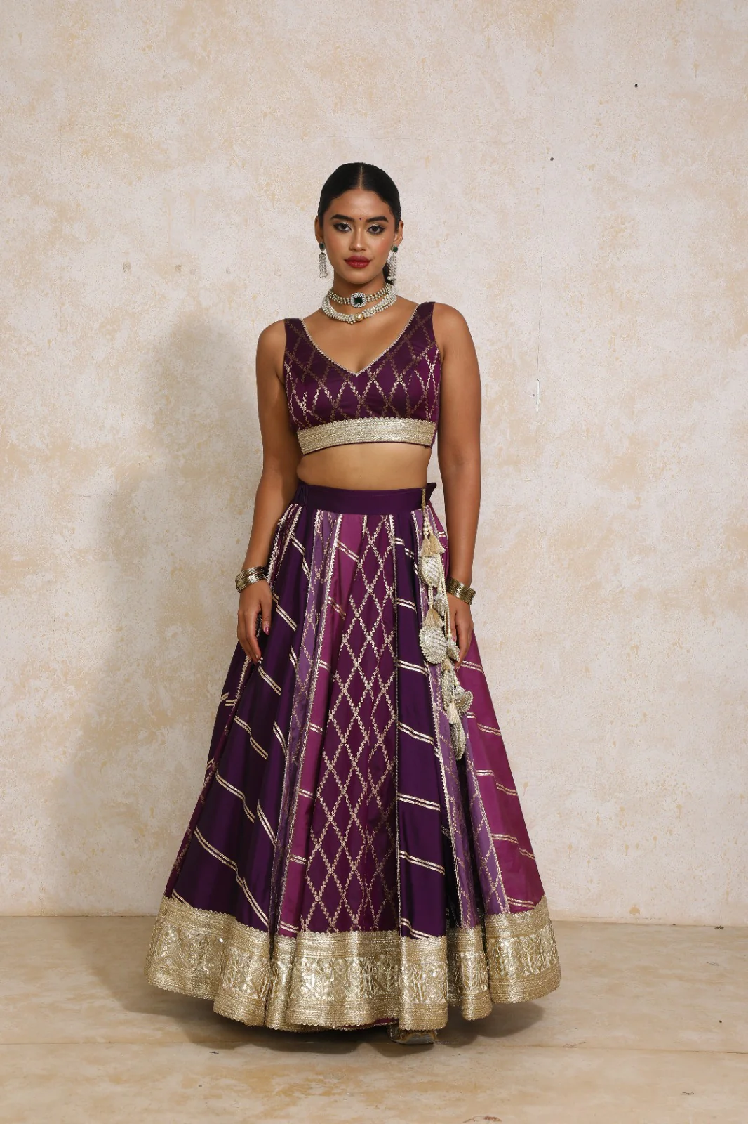 Raahi x Tyohaar | Purple Vine Mesh Brocade FlareFit™ Lehenga Set with Dupatta - Image 16