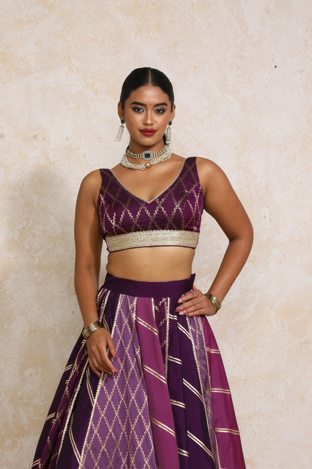 Raahi x Tyohaar | Purple Vine Mesh Brocade FlareFit™ Lehenga Set with Dupatta - Image 21
