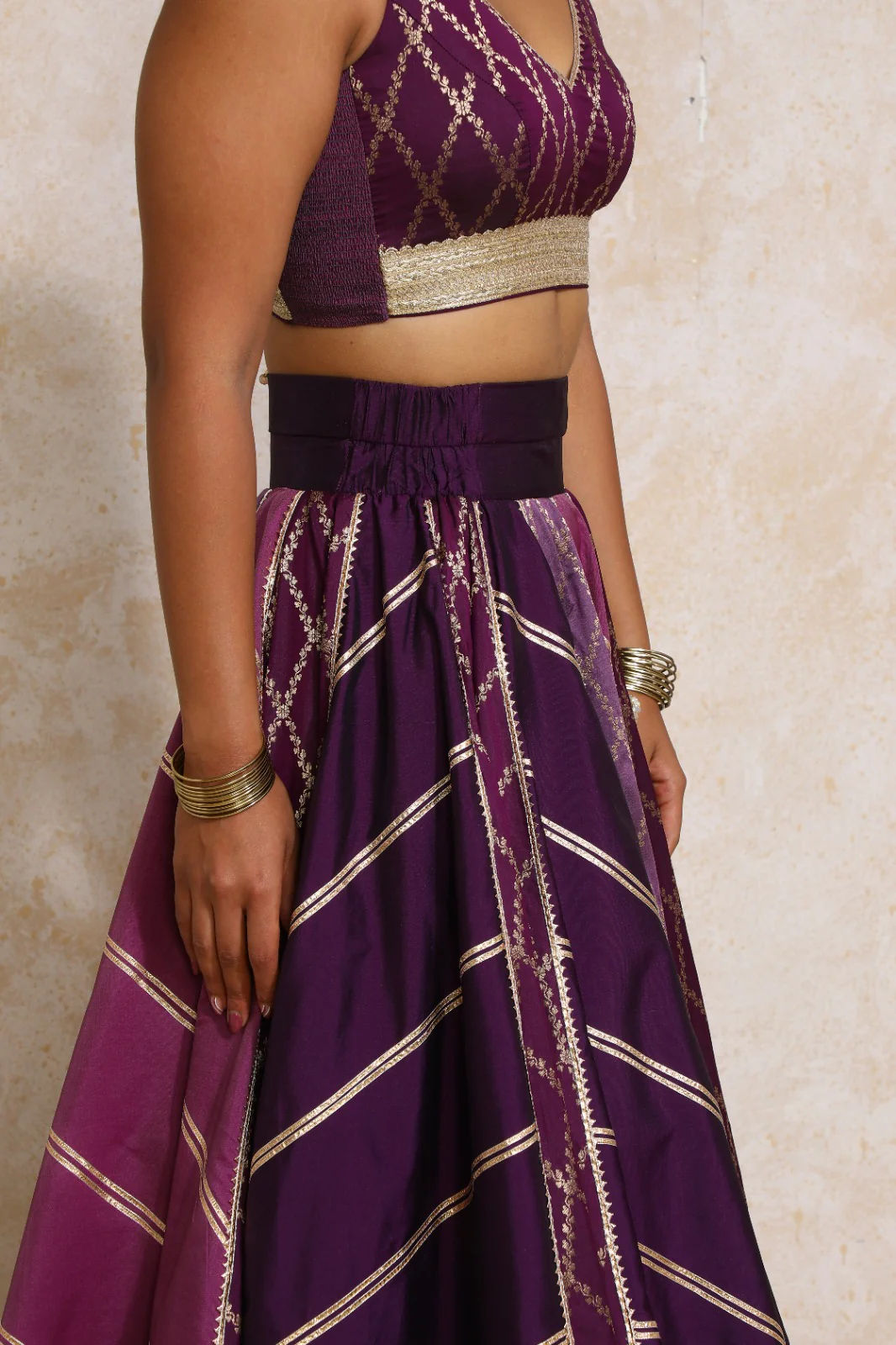 Raahi x Tyohaar | Purple Vine Mesh Brocade FlareFit™ Lehenga Set with Dupatta - Image 5