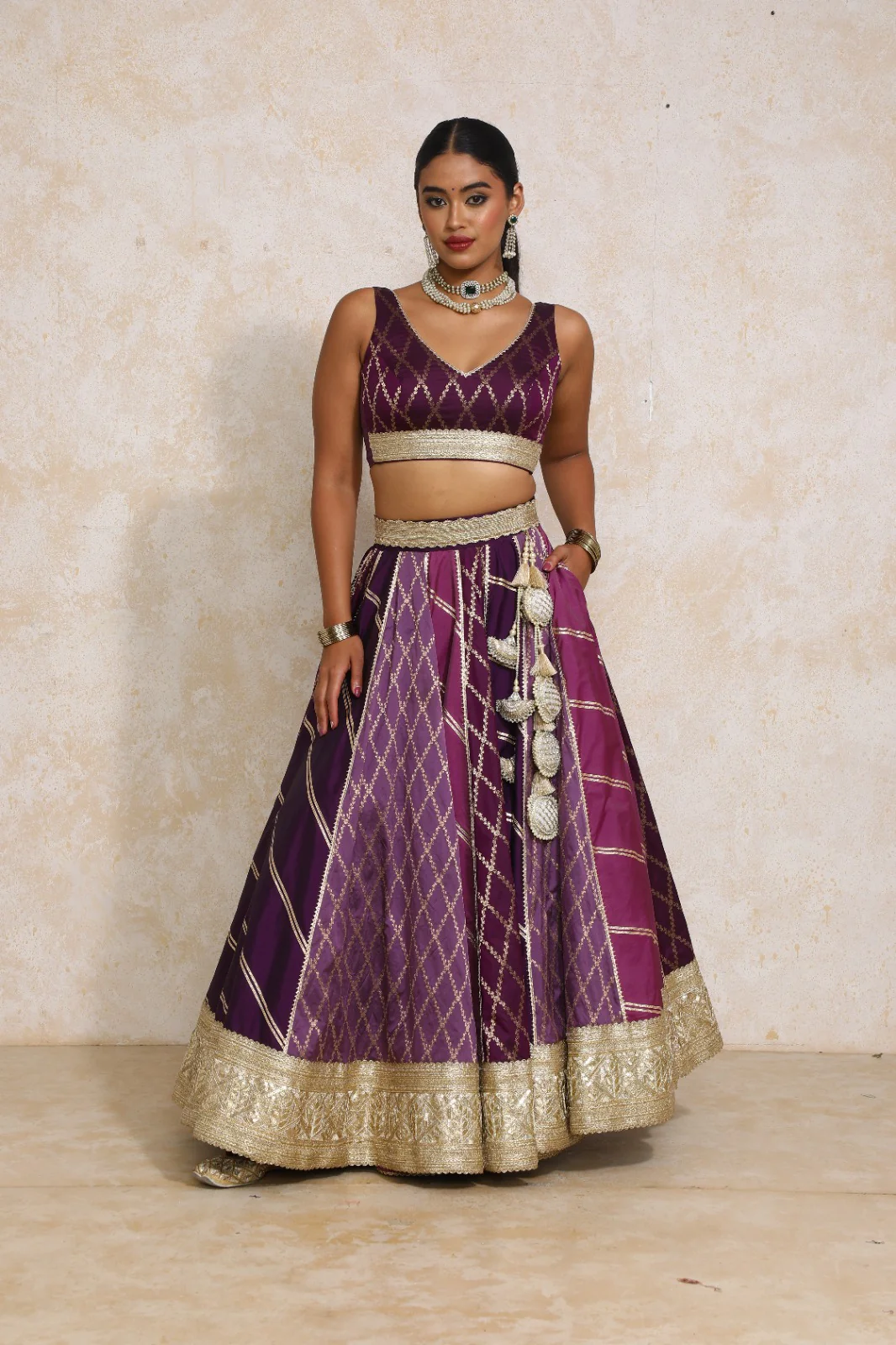 Raahi x Tyohaar | Purple Vine Mesh Brocade FlareFit™ Lehenga Set with Dupatta - Image 8