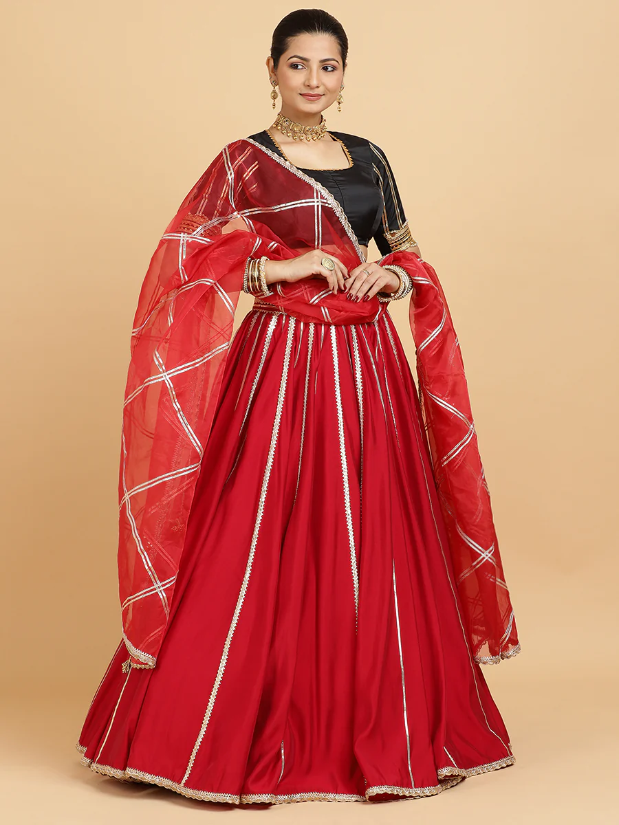Madhuri Aziza 4-Pc Lehenga Set x Tyohaar | Red Lehenga, Charcoal Black Blouse with Leela Red Dupatta and Cancan Skirt - Image 10