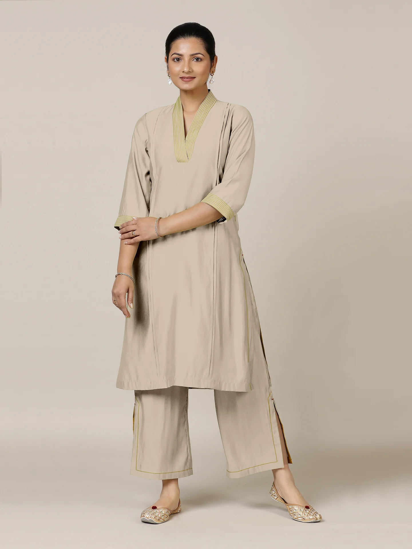 Vanya x Rozaana | A Line Kurta in Oyster Grey with Thread Work | Coords or Only Kurta - Image 6