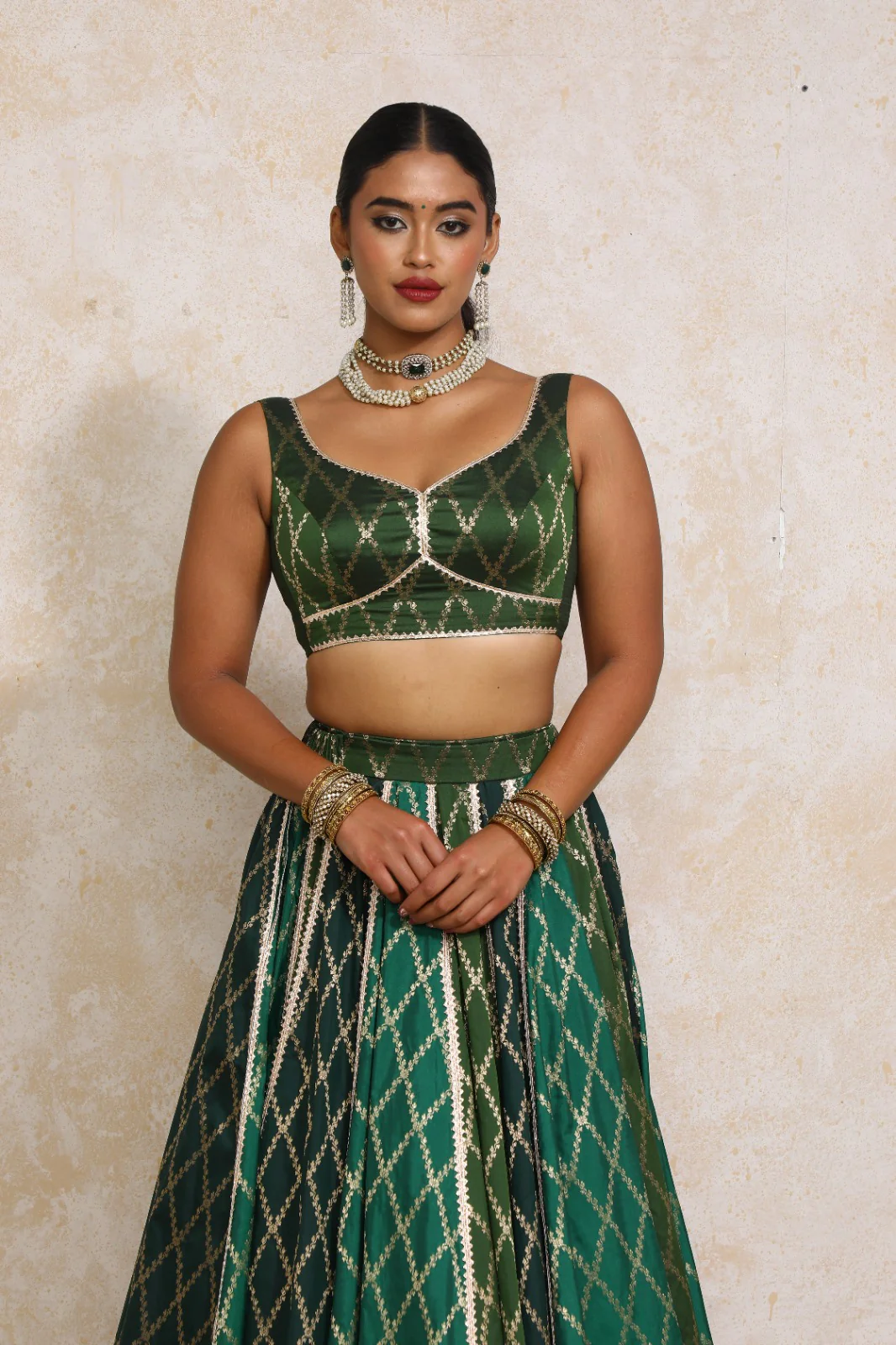 Rivana x Tyohaar | Sleeveless Deep Olive Vine Mesh Brocade Saree Blouse