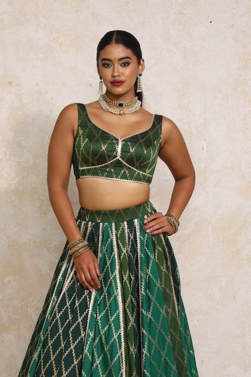 Rivana x Tyohaar | Sleeveless Deep Olive Vine Mesh Brocade Saree Blouse - Image 5