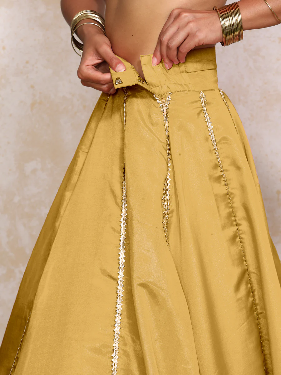 Ruhani x Tyohaar | Mustard Gold Tissue FlareFit™ Lehenga Set with Dupatta - Image 4