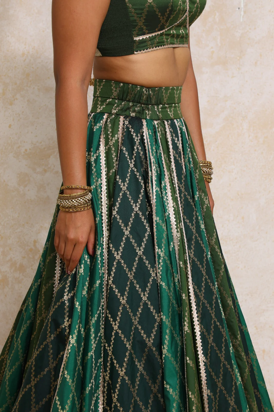 Parizad x Tyohaar | Green Vine Mesh Brocade FlareFit™ Lehenga Set with Dupatta - Image 6