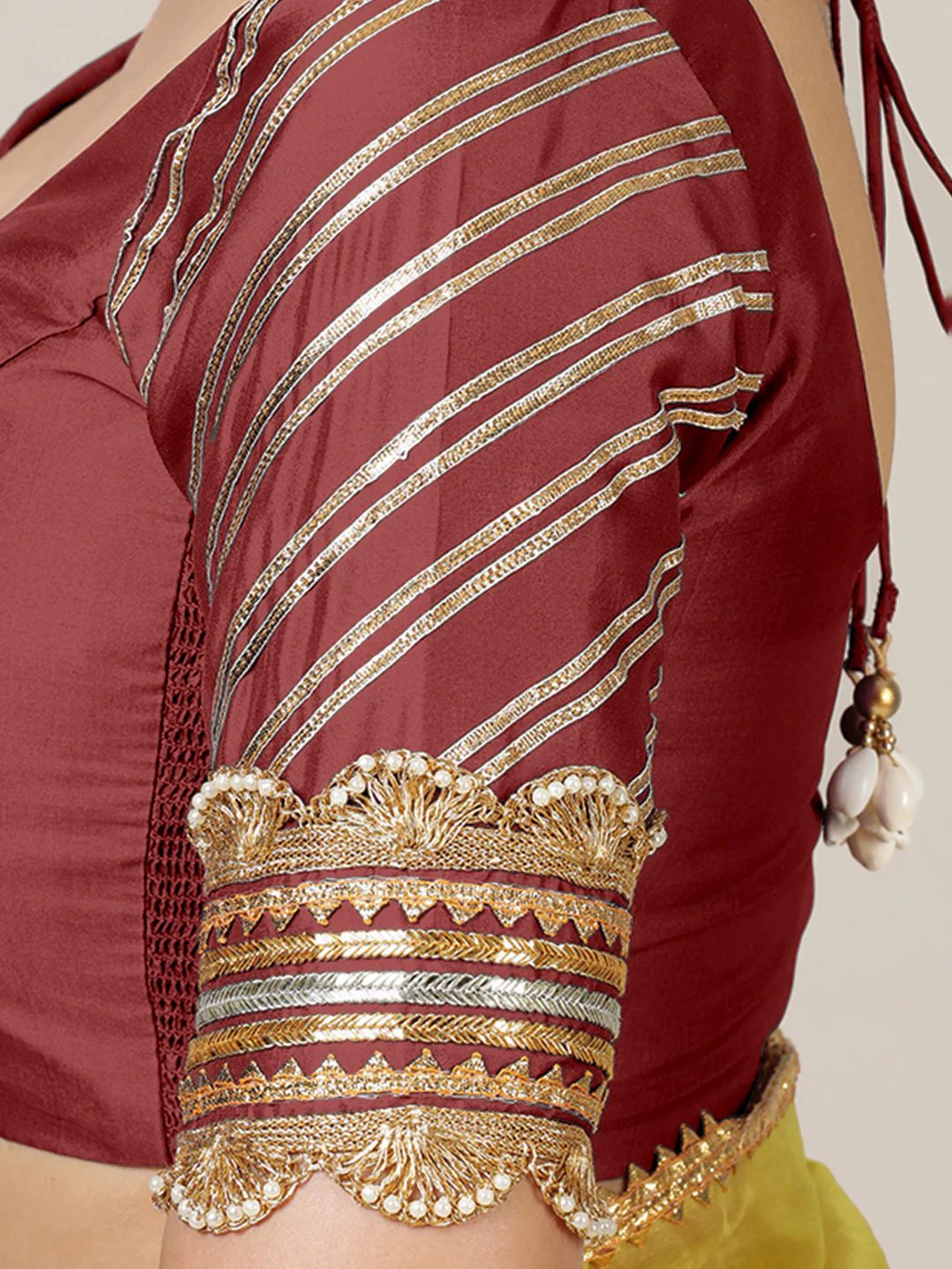 Anisha x Tyohaar | Elbow Sleeves Saree Blouse in Auburn Red - Image 5
