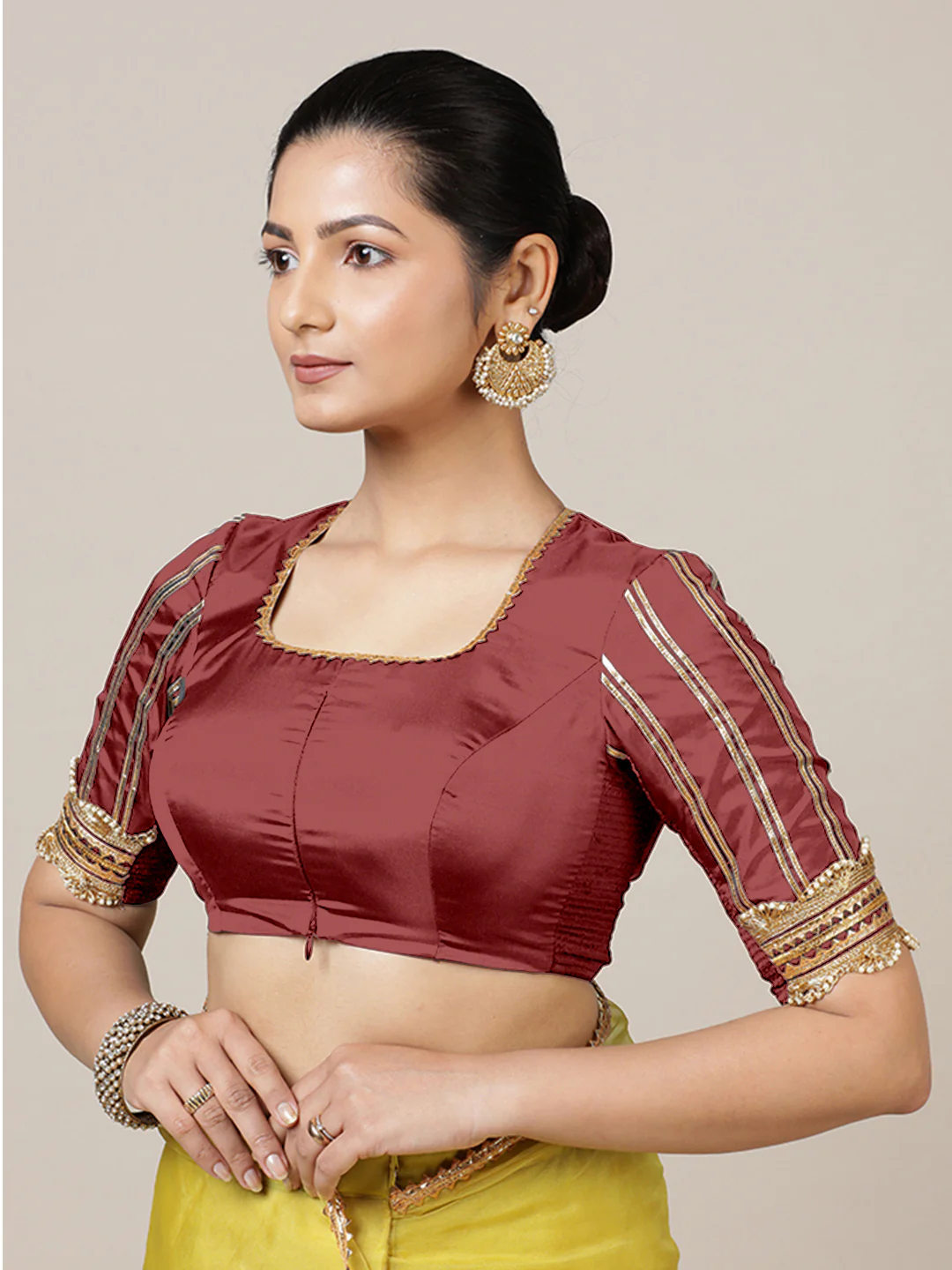 Aziza x Tyohaar | Elbow Sleeves Saree Blouse in Auburn Red - Image 9