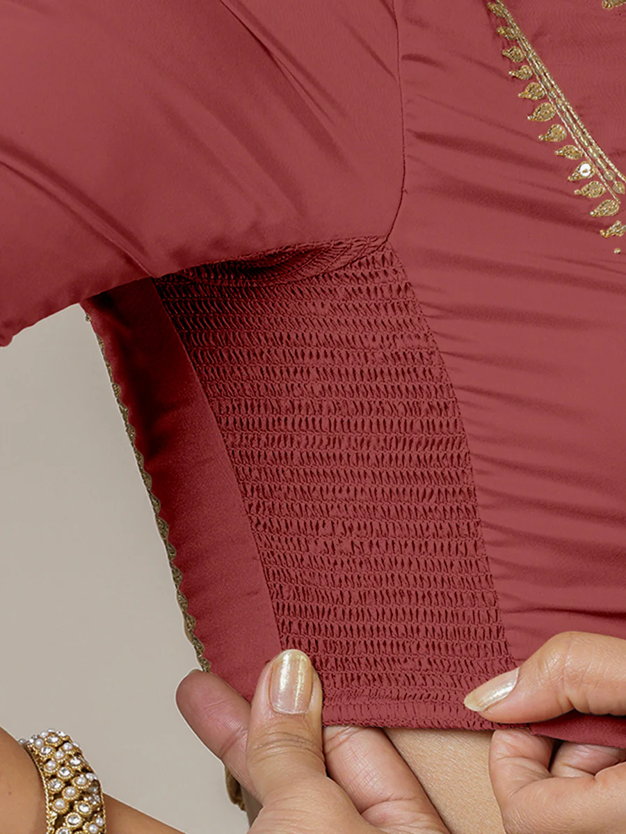 Zohra x Luxe | Auburn Red Saree Blouse w/ FlexiFit™ Side Seam - Image 3