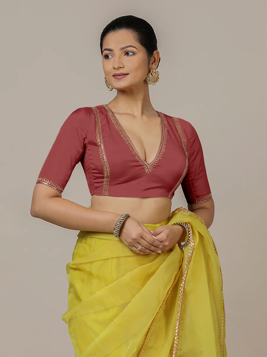 Zohra x Luxe | Auburn Red Saree Blouse w/ FlexiFit™ Side Seam - Image 6