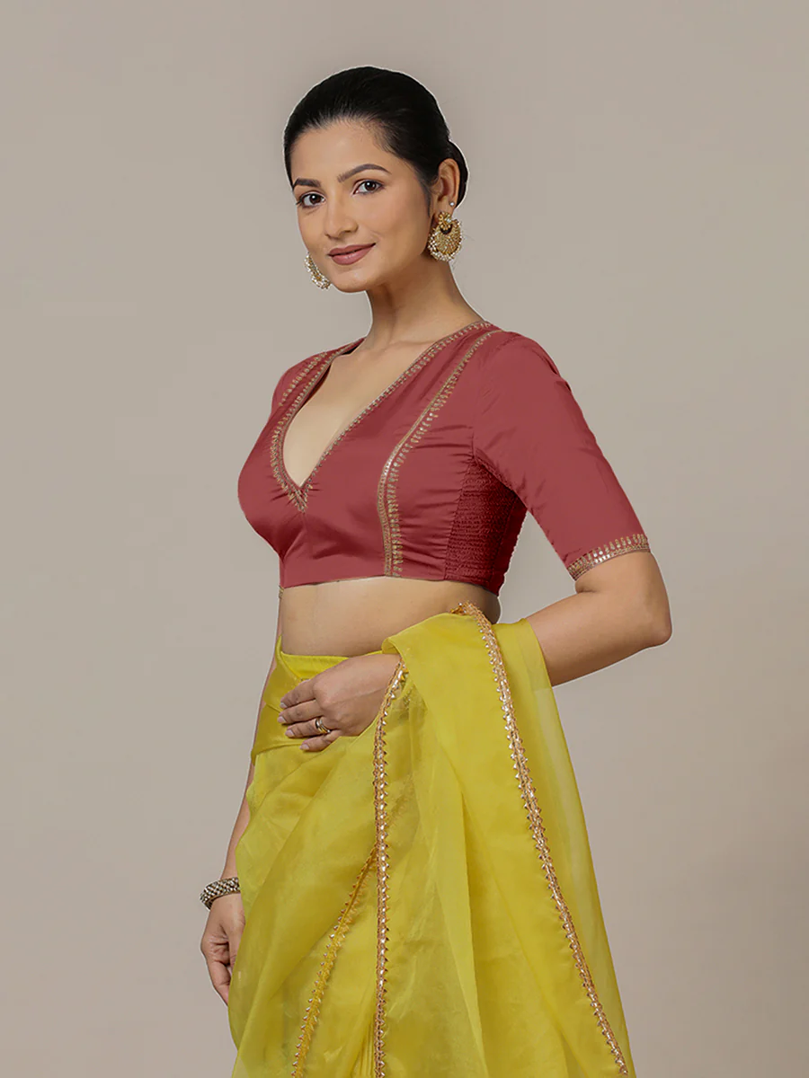 Zohra x Luxe | Auburn Red Saree Blouse w/ FlexiFit™ Side Seam - Image 7