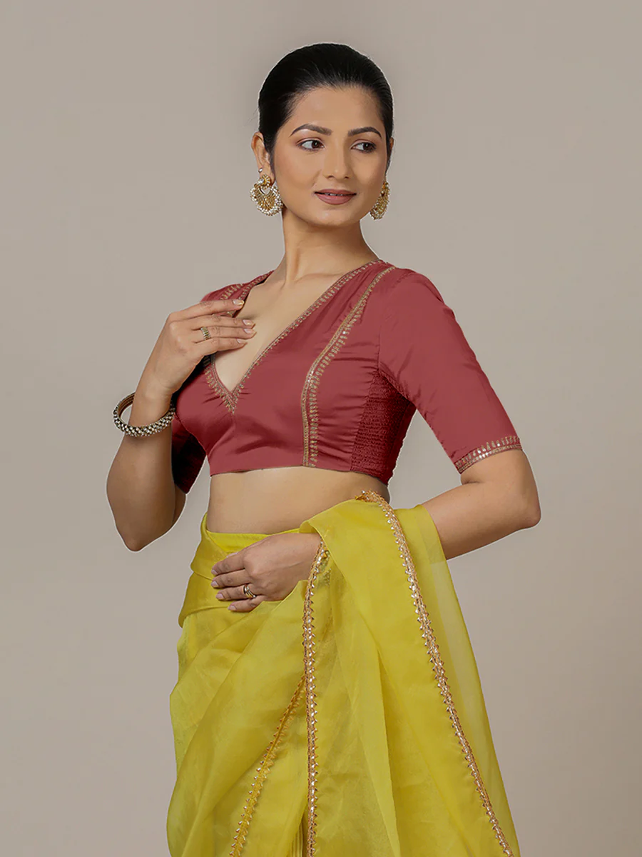 Zohra x Luxe | Auburn Red Saree Blouse w/ FlexiFit™ Side Seam - Image 8