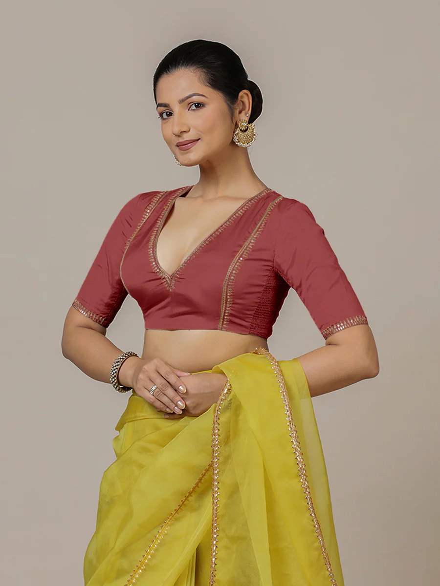 Zohra x Luxe | Auburn Red Saree Blouse w/ FlexiFit™ Side Seam - Image 9
