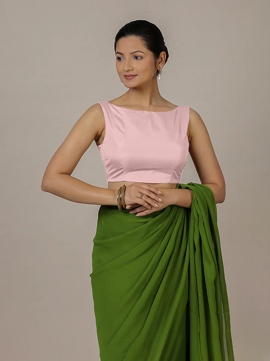 Sherry x Rozaana | Sleeveless Baby Pink FlexiFit™ Saree Blouse with Boat Neck - Image 4