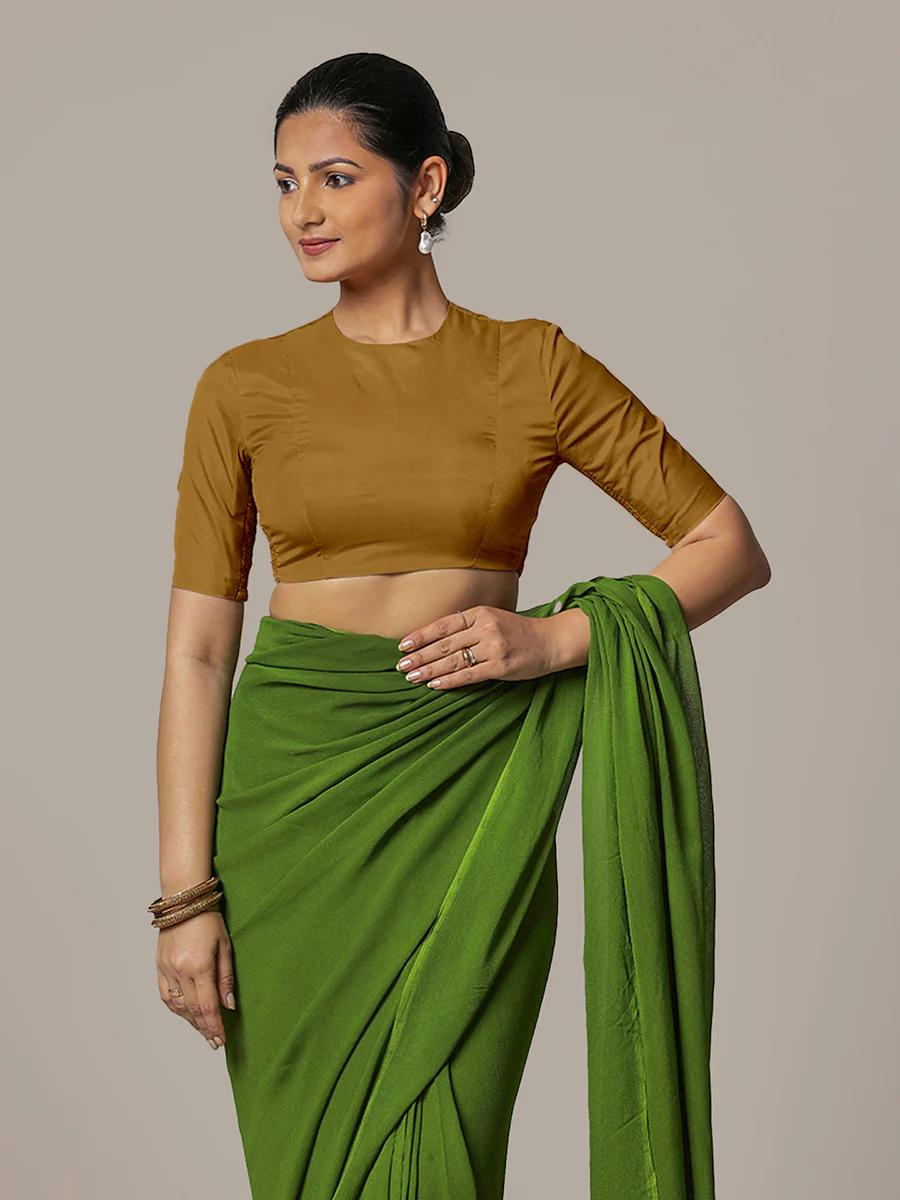 Myra x Rozaana | Bronze Gold Backless Saree Blouse w/ FlexiFit™ - Image 6