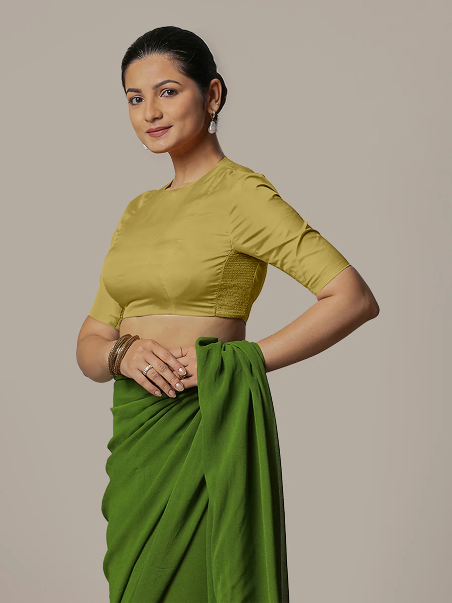 Myra x Rozaana | Lemon Yellow Backless Saree Blouse w/ FlexiFit™ - Image 6