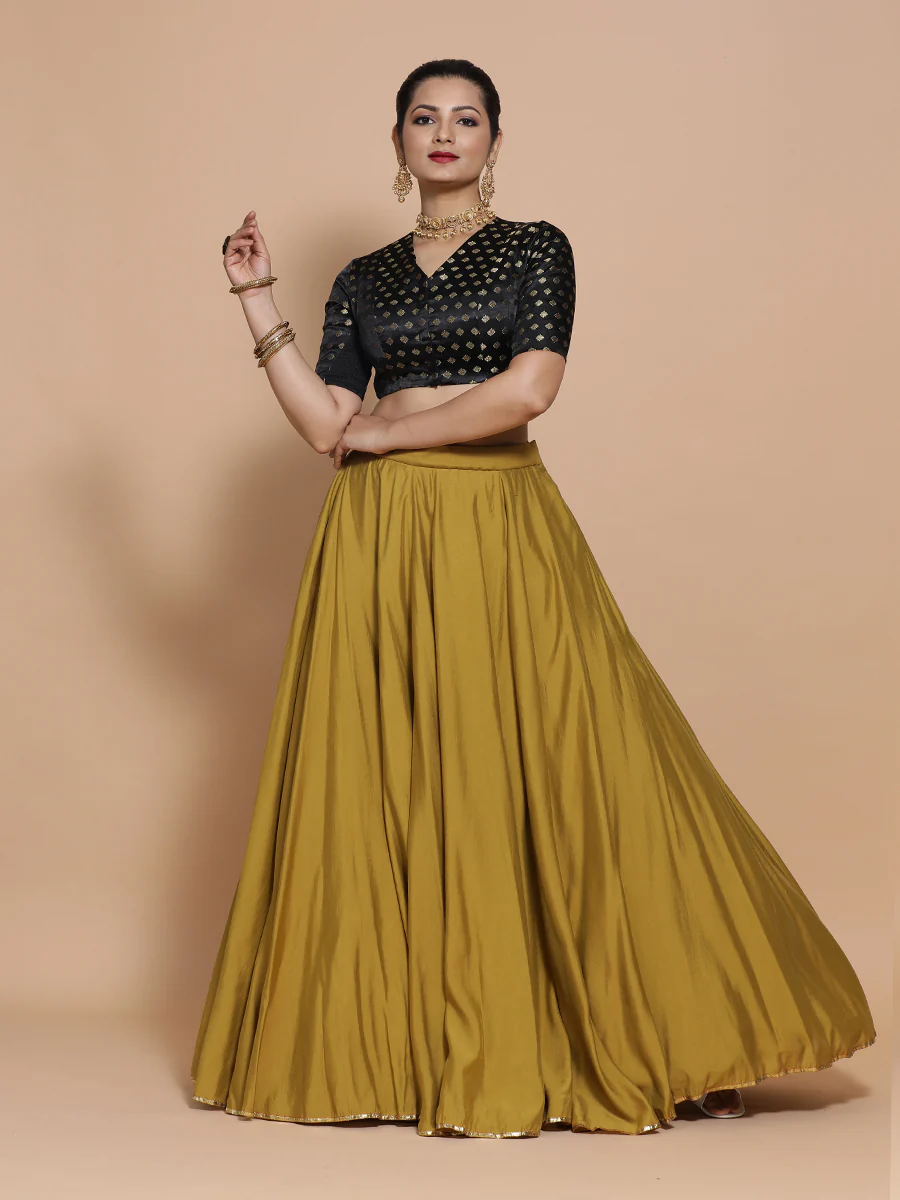 Kaya x Tyohaar | Elbow Sleeves Satin Viscose Saree Blouse in Black Butta Fabric - Image 10
